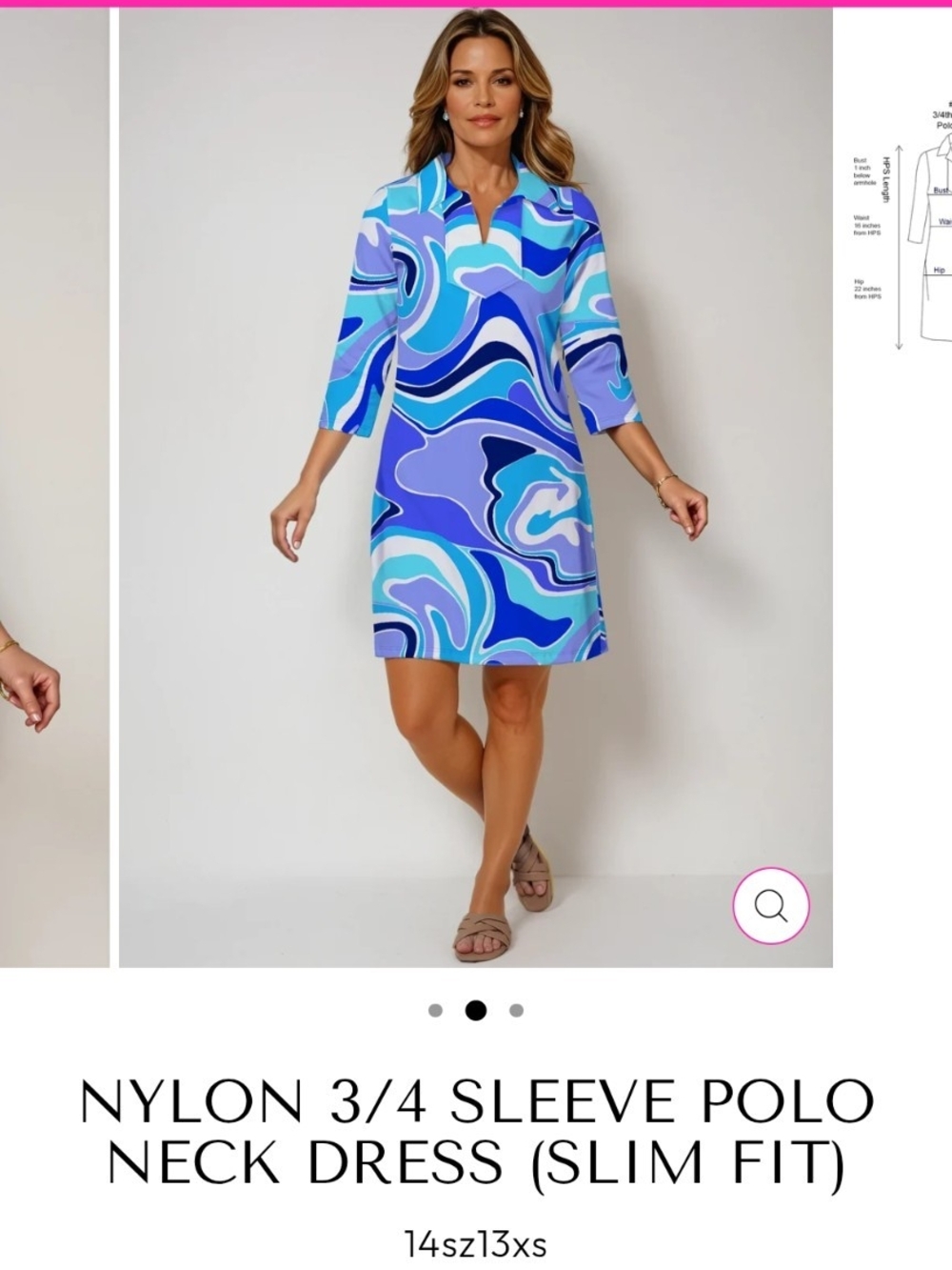 Slim Polo-Neck Mod Bold Blue Print Retro Work Or Play Dress